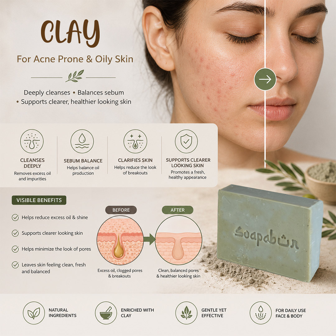 Clay Soap Bar, Natural Handmade Face & Body Soap - 15